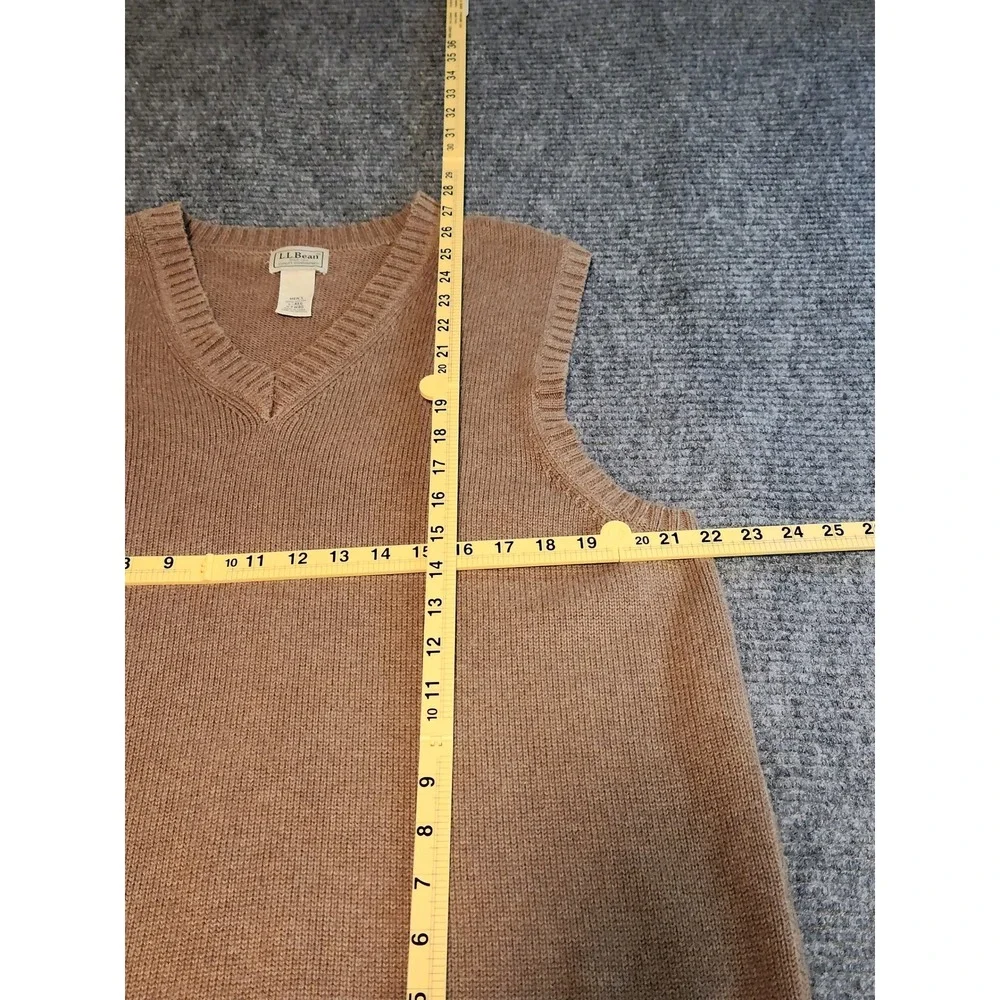 LL Bean Mens V-Neck Sweater Vest Tan Brown 100% Cotton Knit Large L-REG 0FW80 - Picture 4 of 6